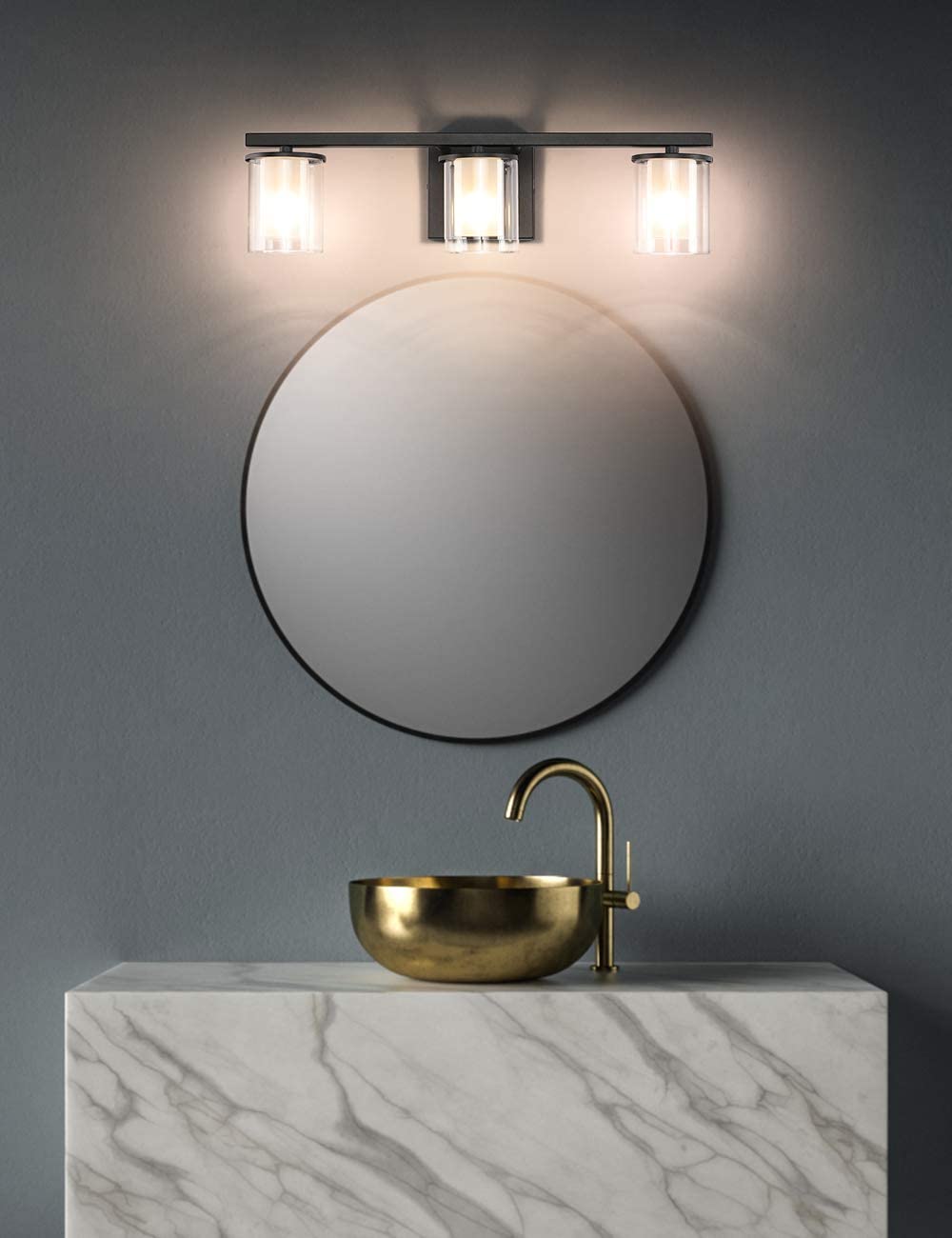 Lampada toeletta Nera 3 luci paralumi in Vetro Applique Parete 17,9 "Pollici Applique Parete in Bagno Lampade Parete Moderne Bagno Vinta Specchio