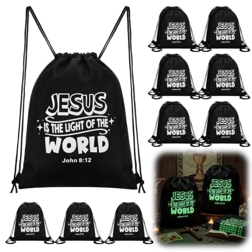 Image of 15 Pcs Jesus Is The Light of The World Drawstring Backpacks Bulk