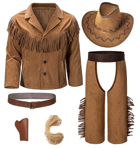 KAIPUTE Cowboy Costume Kids Jacket Pants for Boys Girls Western Role Play Halloween Party Cosplay 9-10 Years