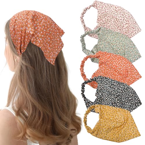 Mtuihfo 5 Stück Kopftuch Damen, Kopftuch Blumen Stirnband Elastisches kopftücher Boho Chiffon Süßes Stirnbänder für Frauen Mädchen Haar Accessoire