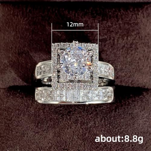 2Pcs/Set Exquisite Wedding Rings for Women Luxury Round Zirconia Jewelry for Engagement4