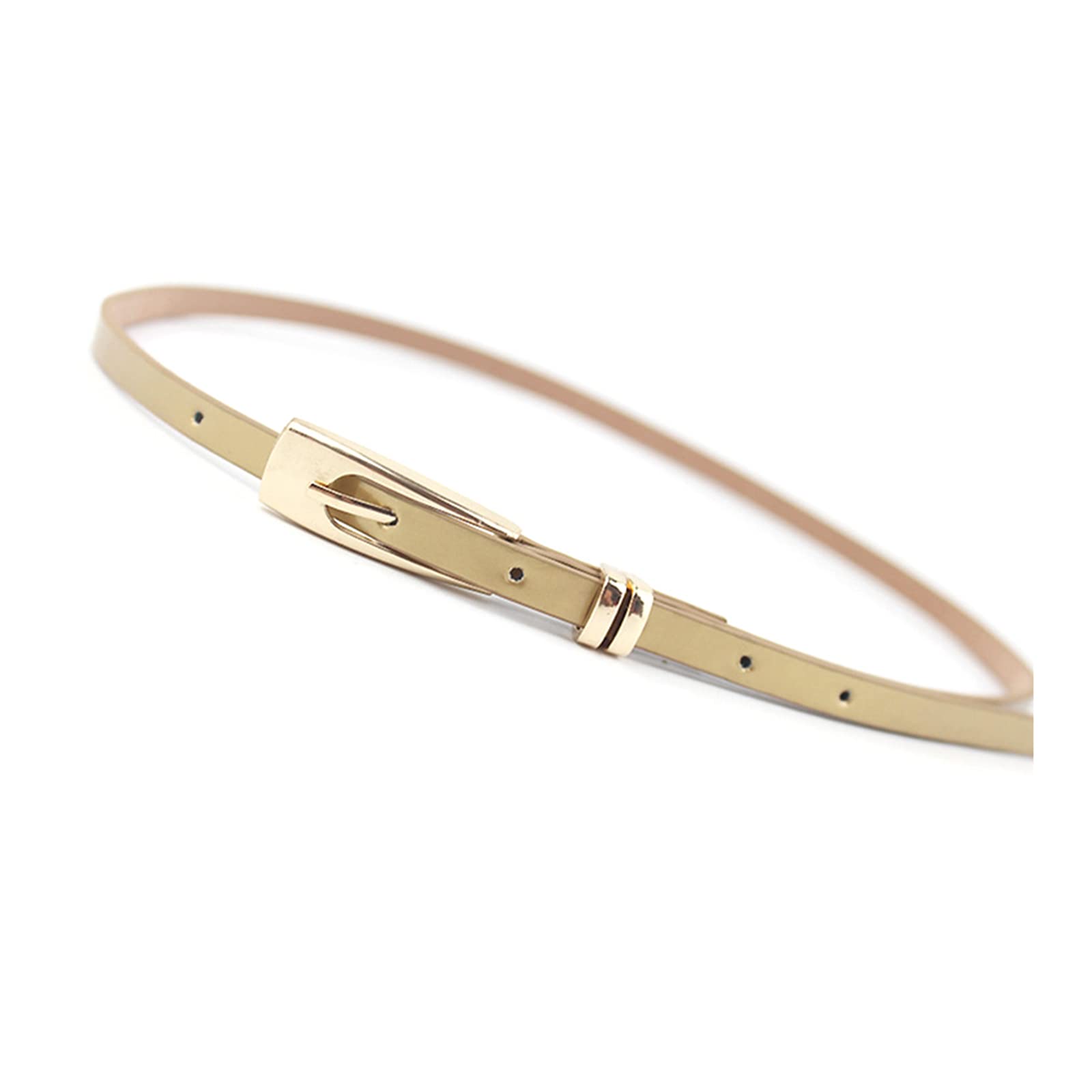 ApuaVireo&Co Thin Leather Belt Women's Waist Belt for Women Dress Belt Length 103 cm Width 1.0 cm Narrow Waistband(Gold)