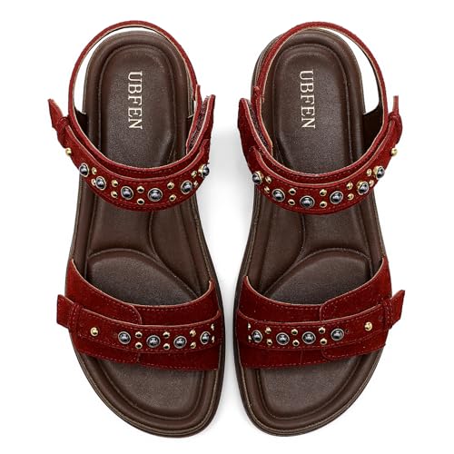 Image of UBFEN Womens Flat Sandals with Adjustable Back Strap, Arch Support | Beaded, Open Toe, Slingback, Casual, Comfortable for Walking, Vacation and Travel