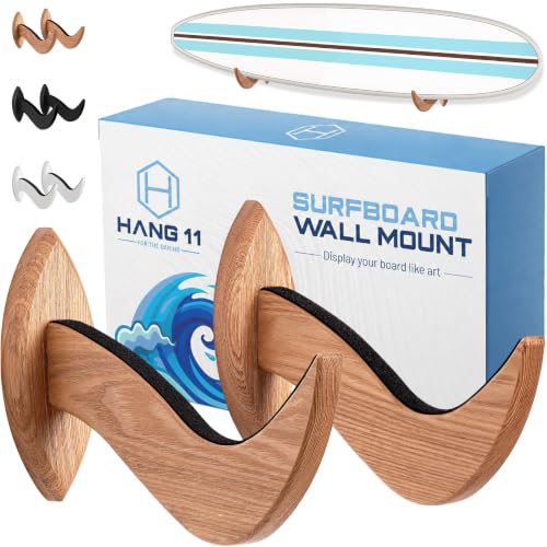 Hang 11 Surfboard Wall Mount - Hardwood Surf Board Wall Hangers (Clear)