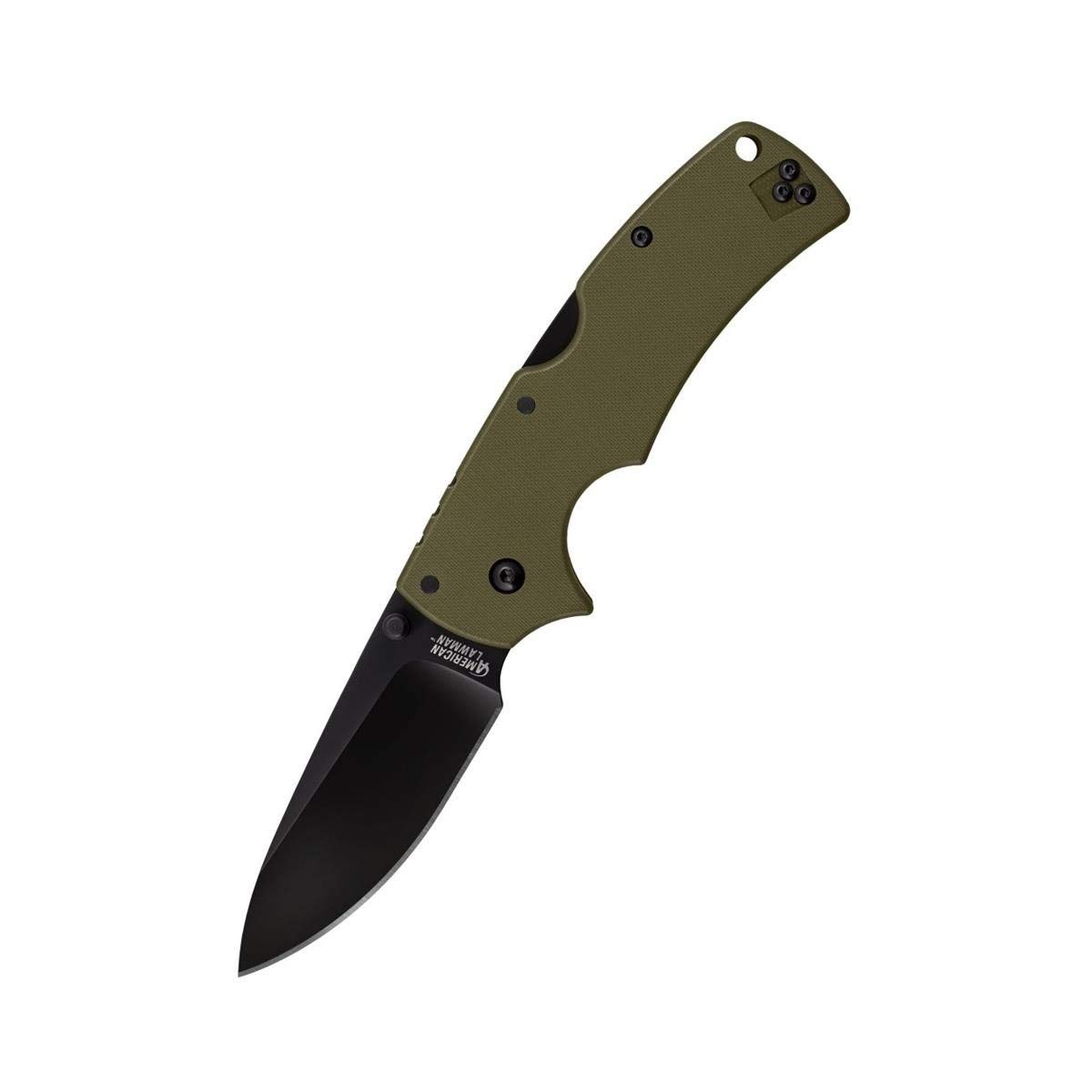 Cold Steel Unisex's, amerykański Lawman, 9,5 cm składany nóż, kropla, gładka krawędź, wykończenie, stal XHP, podwójny klips na kciuk/kieszonkowy klips, OD zielony