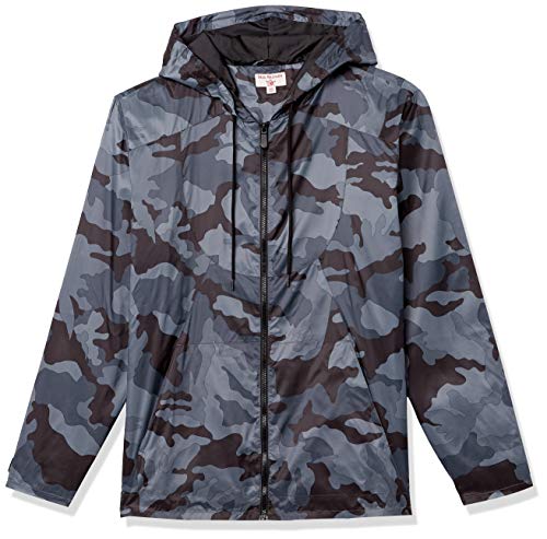 True Religion Men's Lightweight Packable Long Sleeve Hooded Jacket, Black Geo Camo, Medium