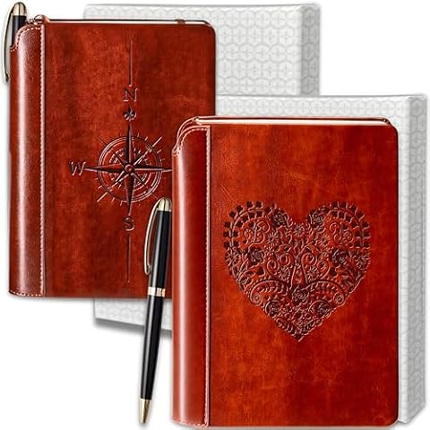 SETTINI® Compass & Heart Journal Gift Set Bundle - Vegan Leather, 6” x 8.5”, Lined, 192 Pages Each, Includes Pen - Ideal for Writing, Travel, and Gifts Cover