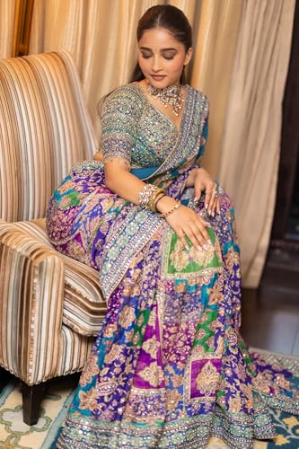 Image of Vragi Women's Multicolor Designer Soft Printed Saree with Mirror Work & Printed Blouse Piece 2