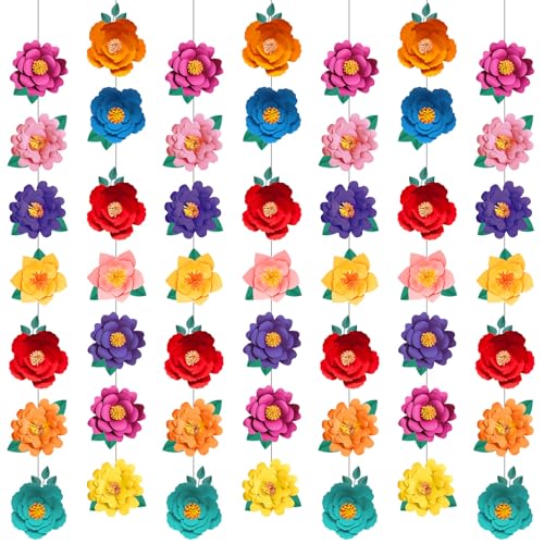 Image of Spakon 8 Pcs Mexican Paper Flower Decorations Mexican Fiesta Garlands Cinco de Mayo Flat Floral Hanging Banner Cutouts for Birthday Decorations Baby Shower Cinco De Mayo Party Decor