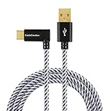 USB Type C Cable, CableCreation 4 Feet Right Angle USB C to USB 2.0 A Braided Cable for New Macbook(Pro), Google Pixel XL,Huawei P9, Honor 8, LG G5 & More,1.2M/ Black & White with Aluminum Case