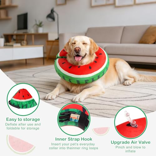 Image of SCENEREAL Dog Cone Alternative After Surgery Donut Collar, Soft Pet Recovery Pillow Collar for Medium Large Dogs, Inflatable Adjustable Neck Collars to Prevent Licking, Watermelon L