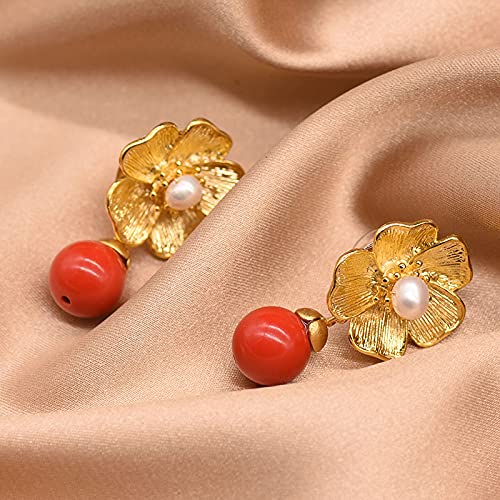 SALAN Pendientes Colgantes De Plata De Calcedonia Roja Natural S925 para Mujer, Pendiente De Perlas De Agua Dulce, Joyería Fina