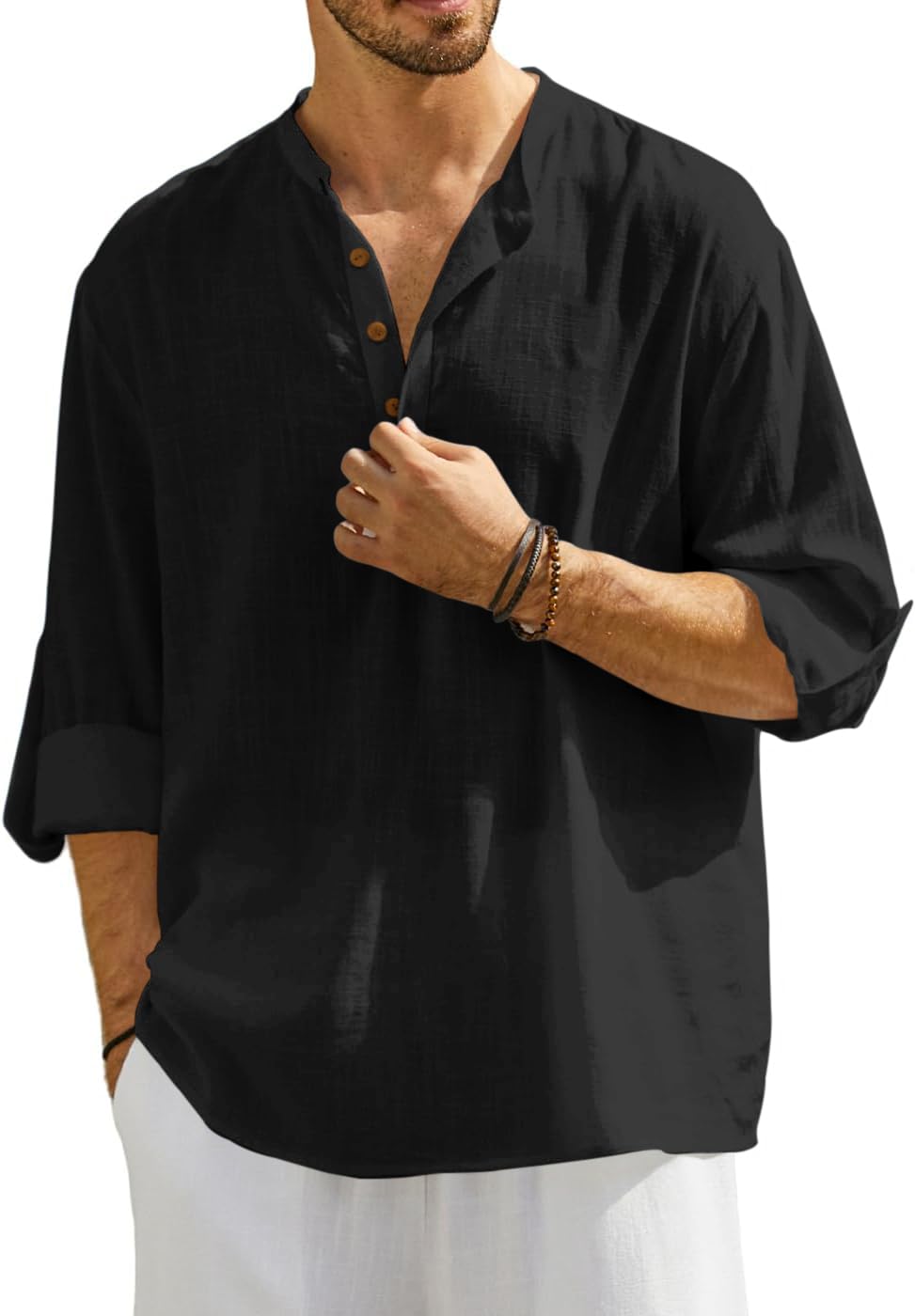 zombom Men's Cotton Blend Solid Casual Regular Fit Mandarin/Chinese Collor Short Kurta Shirt-picture-18