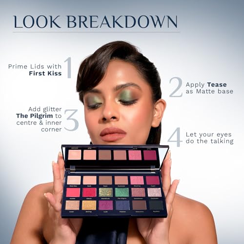 Image of Pilgrim Midnight in Paris 18-in-1 Multi-Textured Eyeshadow Palette | Highly Pigmented and Blendable Shades | Multicolor | Matte and Shimmer Finish | (1.4g)