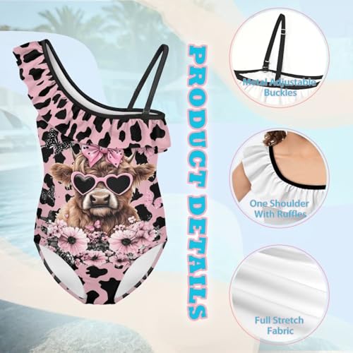 Image of Xpyiqun Swimsuits for Girls 3-14 1-Shoulder Ruffle Bathing Suit One Piece Adjustable Halter Swimming Wear