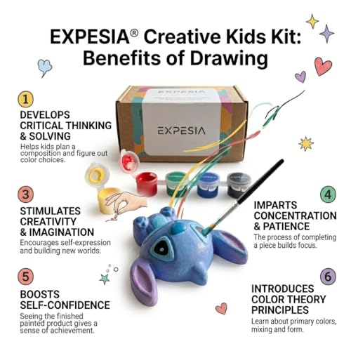 Image of EXPESIA DIY Paint Your Own Cute Character Figurines Kit for Kids, 4 Plaster Figurines with 6 Paint Colours & Brush, Creative Art & Craft Activity Set, Ages 4+ (CAroon)