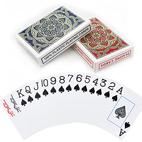 Aomaic 2 Pack Cartas Poker Plastico Baralho Poker Índice Grande Cartas Poker Cards para Famílias Playing Cards Festa Jogo de Cartas