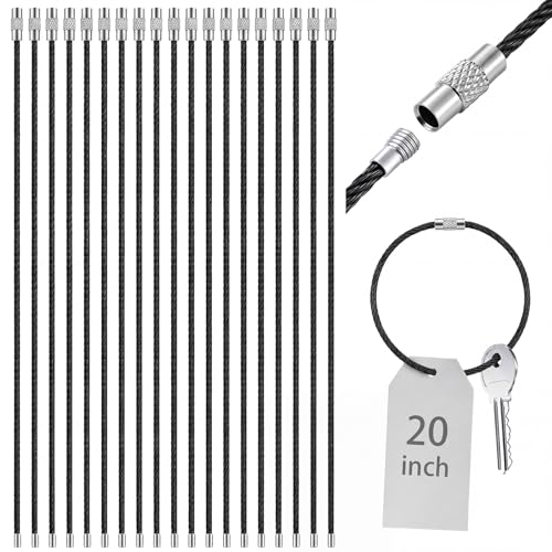Image of Zonon 20 Inch Large Wire Keychain Cables, Heavy Duty Stainless Steel Screw Clasp Loops for Luggage Tags Keys ID Cards