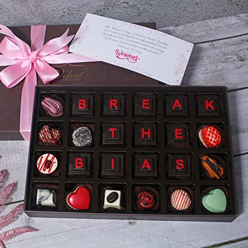 Image of Velevt Fine Chocolates Women's Day Gift Hamper with Greeting Card | 24 Assorted Dark & Milk Chocolates Gift Pack for Ladies, Mom, Wife, Employees