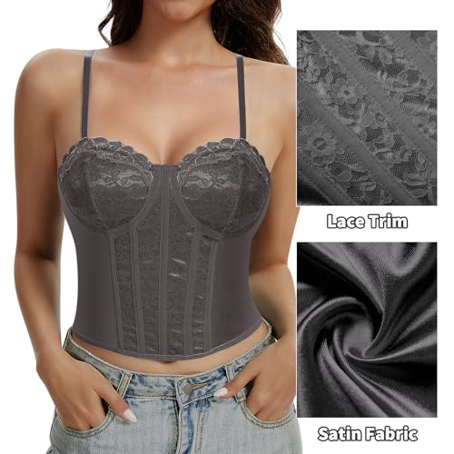 Image of Lace Corset Tops for Women Sexy Going Out Bustier Top Sleeveless Adjustable Straps Crop Tops with Back Hooks