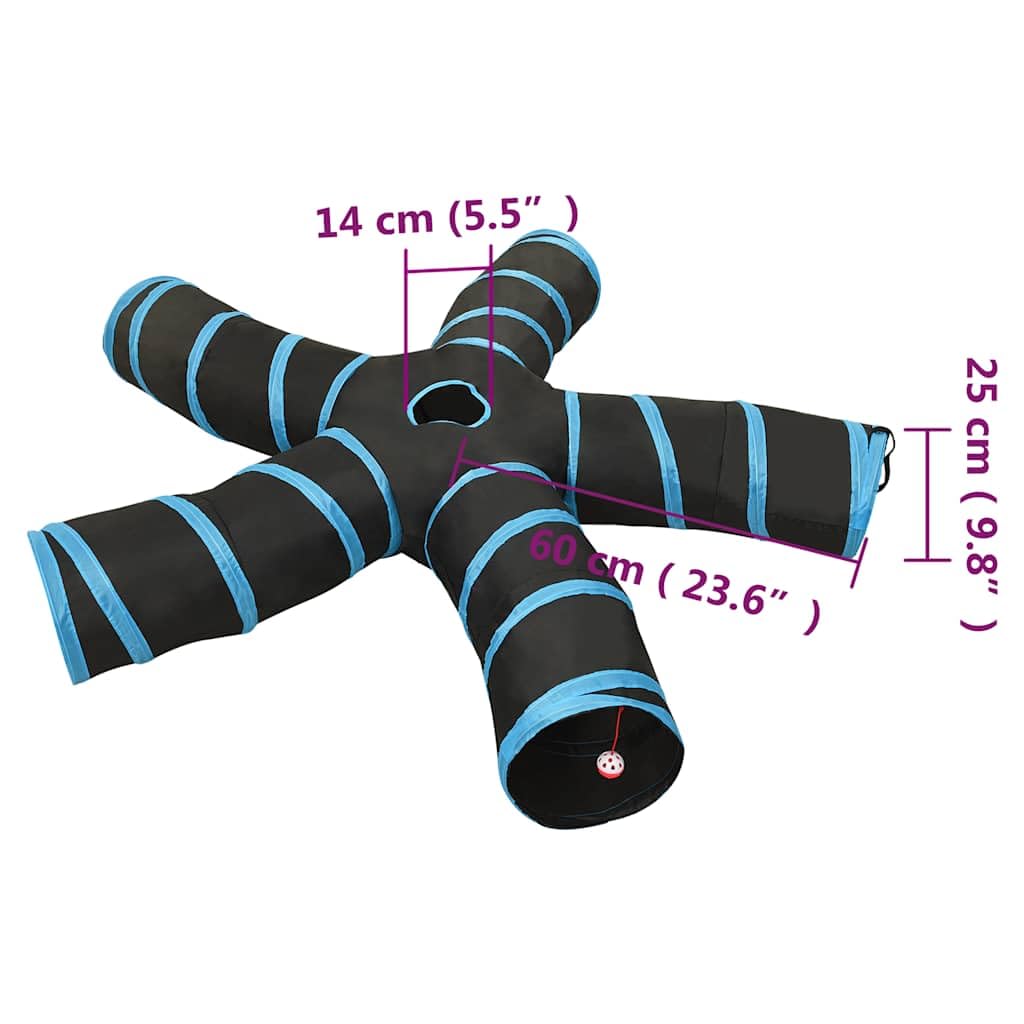vidaXL Túnel para Gatos con 5 Salidas poliéster Negro y Azul 25 cm