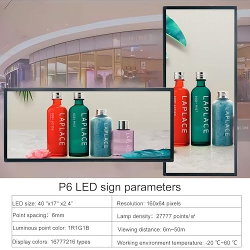 Image of P6 Programmable Led Sign,Scrolling Full Color Digital Message Board 40 inchX17 inch | Full Color Display,IP65 outdoor waterproof, ideal for storefront advertising, supports scrolling messages and custom content