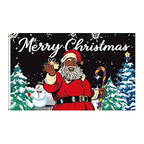 Lixure Lixure Merry Christmas Flags 3x5 Ft Black Santa Claus flag Outdoor Bright Colors with 2 Brass Grommets Black Cover