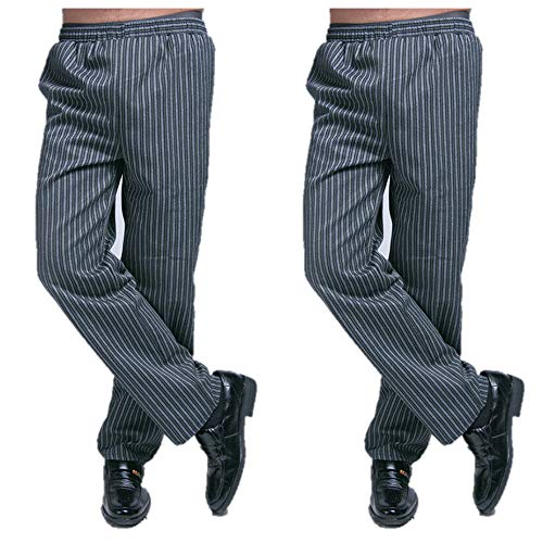 Unisex Baggy Style Chef Cook Pants with Draw String (L (to fit Waist 36-38), Black with White Lining)