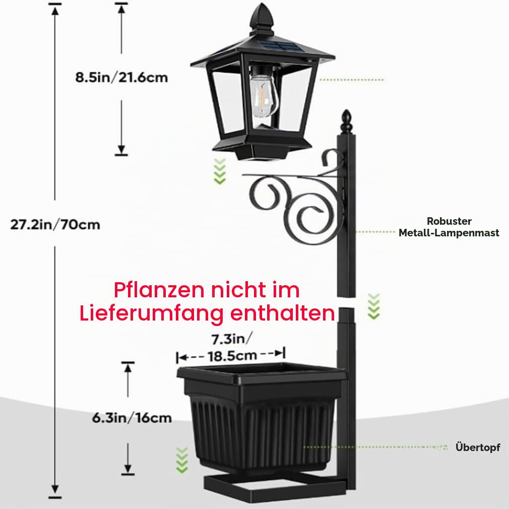 2-in-1 Solar Lamp Post Light with Planter, 2-in-1-Solar-Laternenpfahlleuchte mit Pflanzgefäß, Solarlampen für Außen Garten, Wasserdicht LED Solar Gartenleuchte für Rasen, Terrasse, Hof, Gehweg