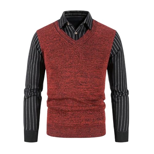 Pull deux pièces homme chaud avec faux col de chemise intégré pour l'hiver