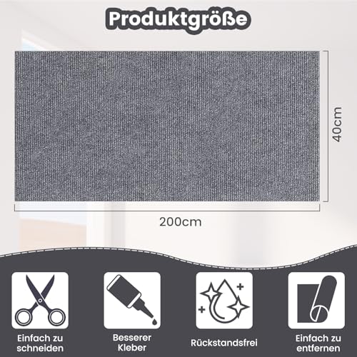 200 * 40CM Kratzmatte Selbstklebend, Selbstklebend Kratzmatte Katze, Kratzschutz Sofa Katze, DIY Kratzbretter kratzwand für Möbel Kratzteppich Couch-Schutz, Graublau