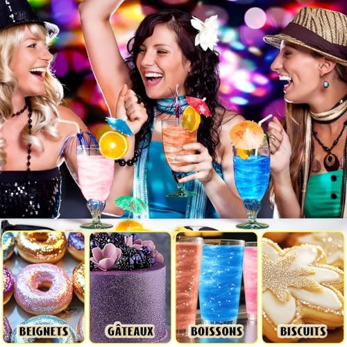 Paillettes Comestibles - 7 Couleurs Vives Paillettes Alimentaires Comestibles (3g Chaque), Colorant Alimentaire Poudre pour Boissons, Paillette Alimentaire pour Gâteaux, Macarons, Fondant, Cupcake – vue 5