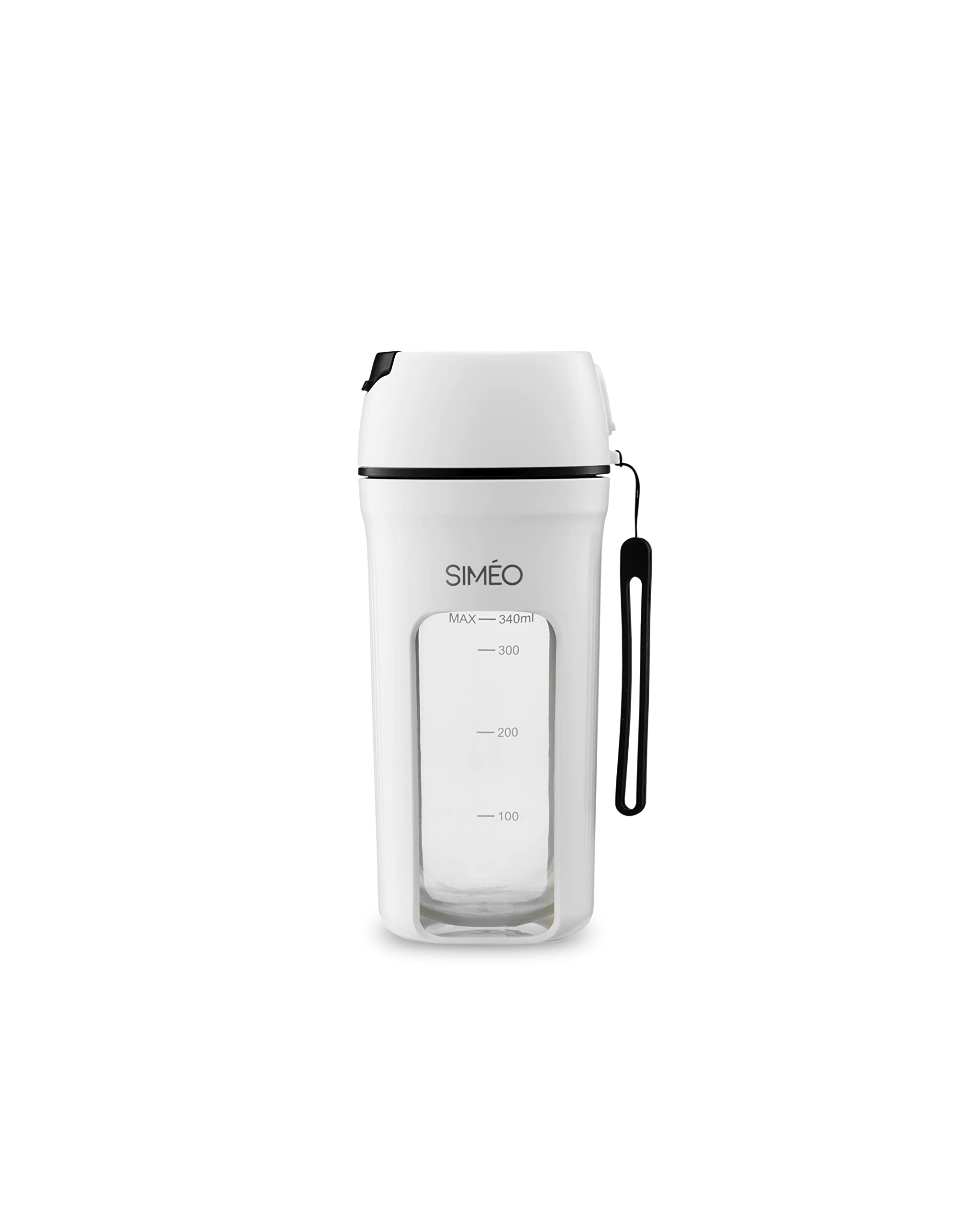 SIMÉO Blender Nomade Fresh & Mix - 340 ml - 55 W - 4 Lames Inox - Rechargeable Lithium-Ion - Ultra Léger - Idéal Smoothies, Bureau, Sport, Pique-Nique - Sécurité Arrêt Automatique - Nomade Blanc