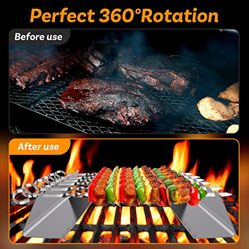 Homealexa Schaschlikspieße Set, 6 Stück 40,5 cm Edelstahl Grillspieße mit 2 × 30 cm Spießhalter, Flache BBQ Spieße für Schaschlik, Fleisch und Gemüse, Wiederverwendbare Grillspieße, Grillzubehör