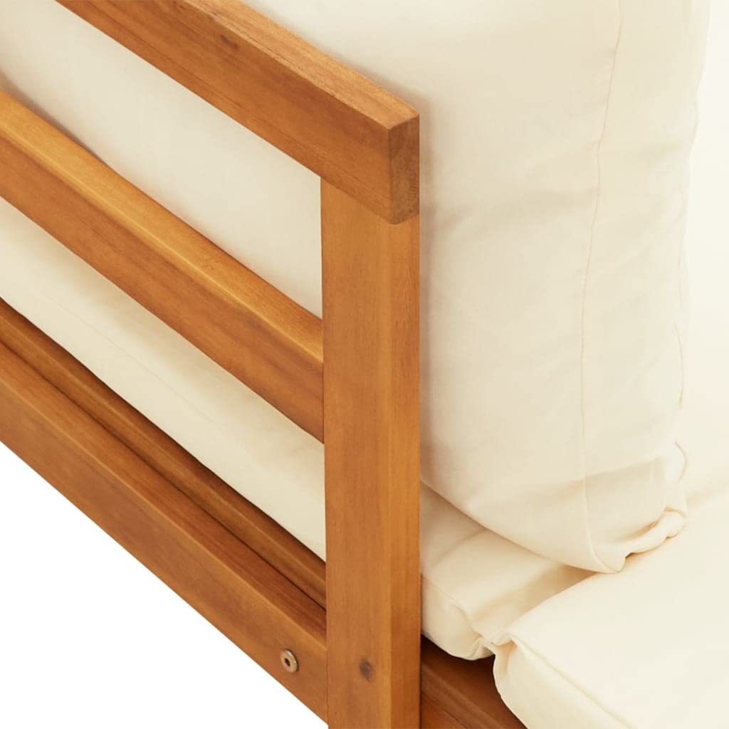 Leżaki z litego drewna akacjowego z kremową poduszką, 202 x 66 x 60 cm, zestaw mebli ogrodowych na taras, balkon, zestaw wypoczynkowy z regulowanym podłokietnikiem, 2 szt