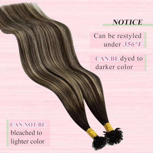 Image of YoungSee U Tip Hair Extensions Human Hair Balayage Utip Hair Extensions Ombre Dark Brown with Ash Blonde Utips Hair Extension Real Human Hair Ombre Ktip Extension for Long Hair 24In 1G /S 50G