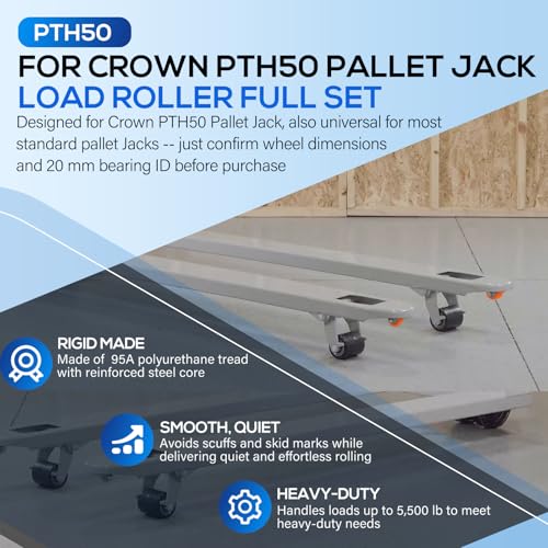 Image of PTH50 Pallet Jack Front Load Wheels Replacement Kit for Crown PTH50 Pallet Jack, Come with Axles, Poly Tread Black with Bearings 20mm