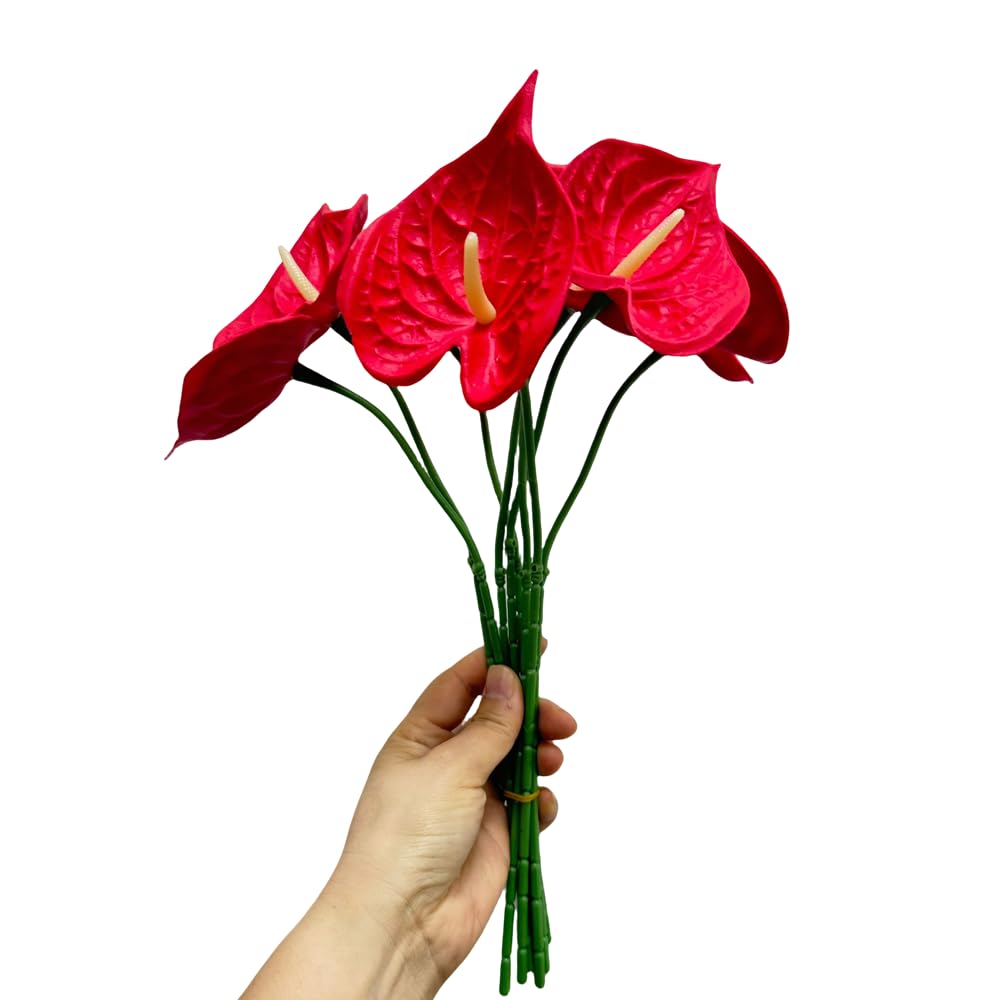 Rikyo Red 8Pcs 13Inch Artificial Anthurium Lily Flowers Permanent For Home Decor Bouquet Home Bridal Wedding Festival Party,Crafts,Store Decor Arrangements Flower Bouquet Accessories (Red)