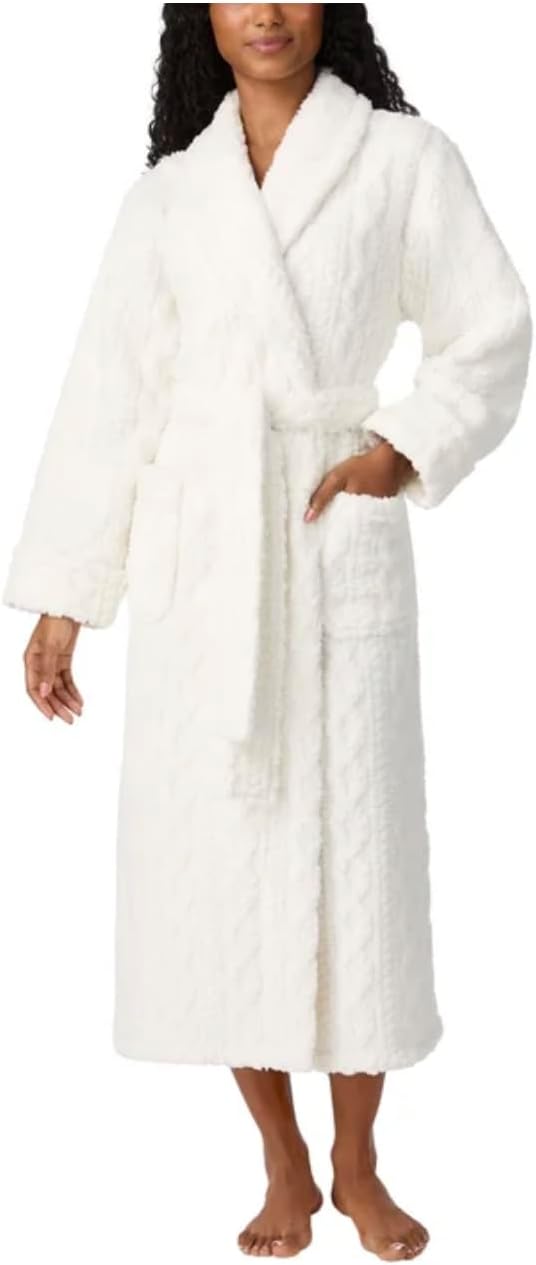 Room Service Women's Cable Knit Cozy Wrap Robe with Pockets