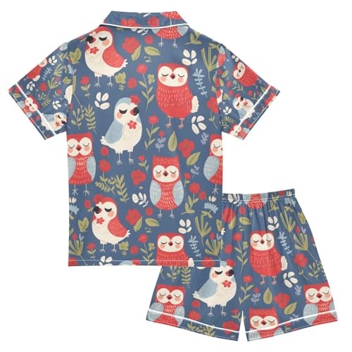 senya Plants Flowers Birds Satin Summer Pajama Sets Silk Short Sleeve Button Down Sleepwear2