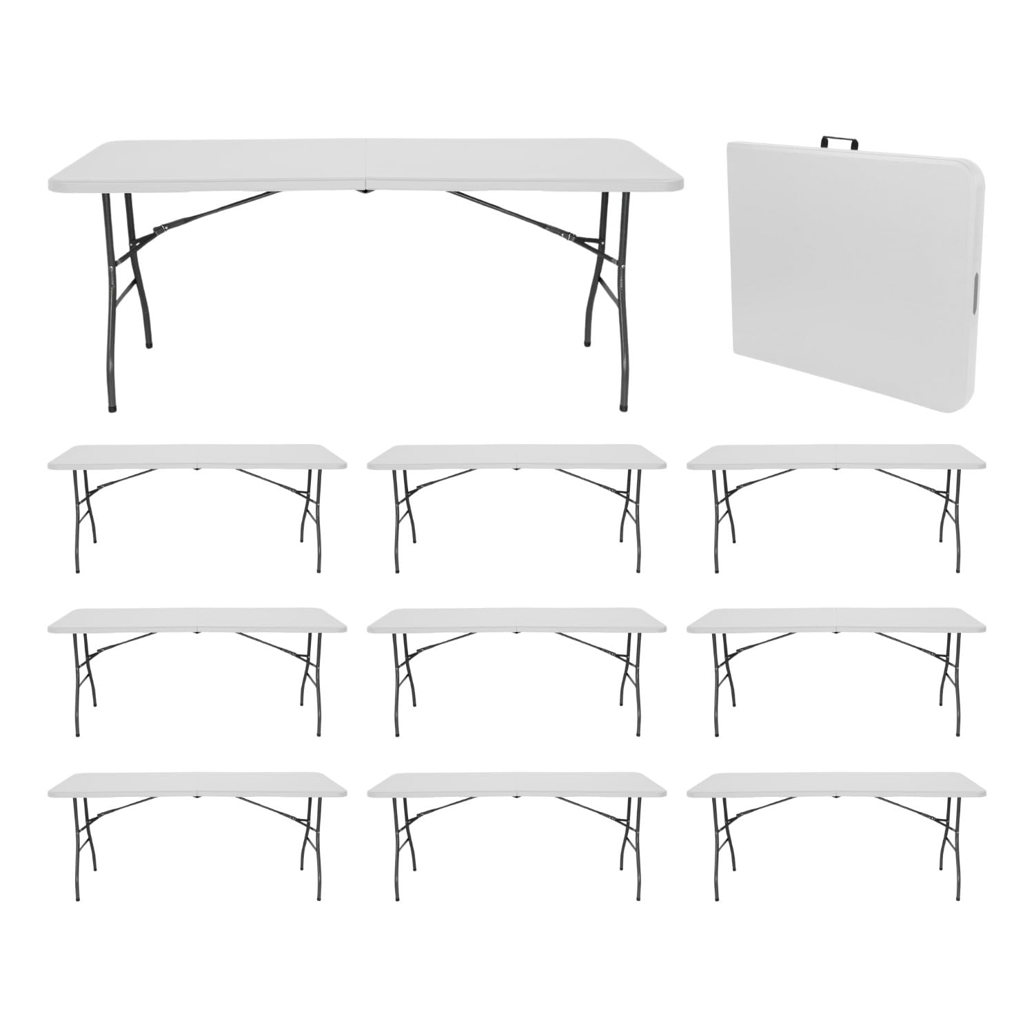 THINIA HOME MegaPack 10 Mesas Plegables Portátiles Resina 240cm Blanco