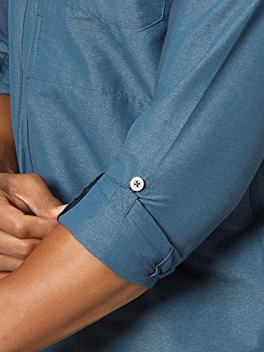 ATG by Wrangler Men's Long Sleeve Mixed Material Shirt, Dark Denim, Medium