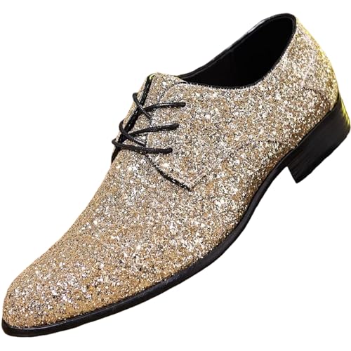 Hixingo Chaussures Habillées Oxford en Paillettes pour Homme, Chaussures Ville Homme 39-48 EU Derby Masculin Basse Business en Sequins Confortable...
