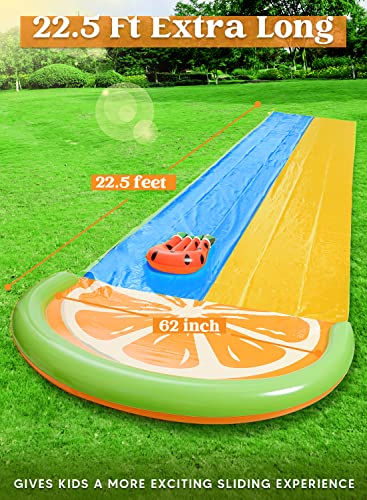 Sloosh 20Ft Double Water Slides With 2 Boogie Boards Backyard Outdoor Slip Lawn Waterslide 2 Sliding Racing Lanes With Sprinklers Summer Watertoy 20Ft X 62In, Orange #TOP1