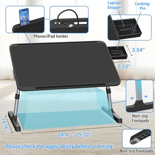 EVETTO Adjustable Lap Desk, XXL-Large Foldable bed table tray for Adults | Large Ergonomic Laptop Desk with Storage Drawer & Two Shields, Computer Lap Desks for Writing Diamond Painting on Couch Bed - image 2