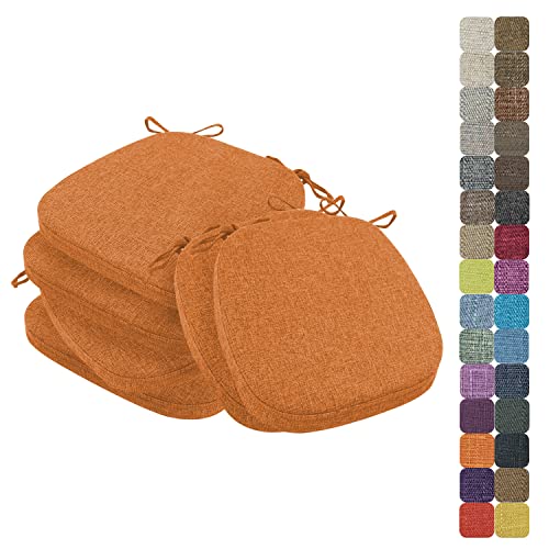 WTHYGB 6er Set Stuhlkissen, 40X38cm Leinen Hufeisen 3cm Dickes Sitzkissen, Atmungsaktives Rutschfestes Indoor/Outdoor Waschbar Sitzkissen, für Garten Terrasse Esszimmer Küche - 30 Farben (Orange) Cover