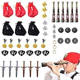 Herefun Piraten Zubehör Set, 42 Pcs Piraten Party Piraten Party mitgebsel Piraten Party deko, Piratenzubehör Piraten Ringe Ohrring Münzen Dolch Geldbeutel fernrohr für Karneval, Halloween und Party