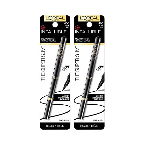 L'Oreal Paris Makeup Infallible Super Slim Long-Lasting Liquid Eyeliner, Ultra-Fine Felt Tip, Quick Drying Formula, Glides on Smoothly, Black, 0.03 fl oz., 2 Count