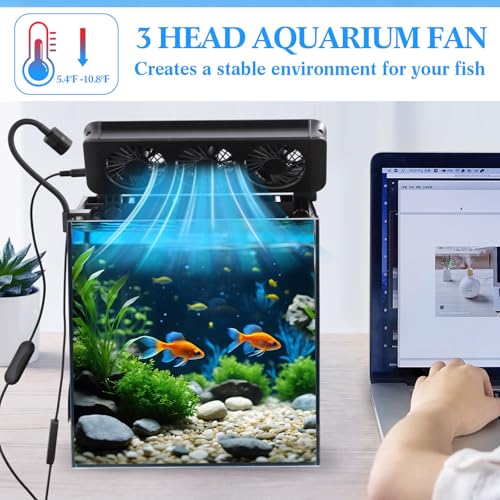 Image of Tujoe 2 Pcs Aquarium Chillers Fan 3 Head Adjustable Fish Tank Cooling Fan with Timer, 5 Wind Speeds, Quiet Operation for Freshwater & Saltwater Tanks