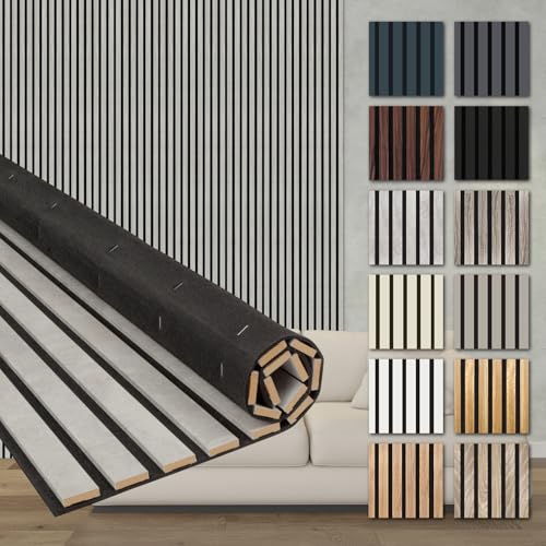 HEXIM Akustikpaneele 6 Stück 278x60cm Holz Comfort - flexible Holzpaneele Platten Lamellenwand flexibel MDF Wandpaneele TV Wandverkleidung Holzwand Deko grau (10.02m² Chicago Concrete)